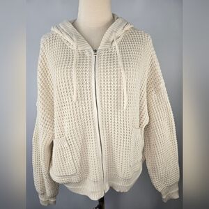 Sincerely Jules Oversized Waffle Knit Zip Hoodie Sweater in Cream Size M